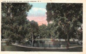 Vintage Postcard 1920's Lake  Sanitarium Park Attraction Clifton Spring New York