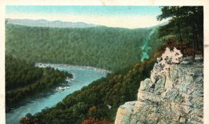 Aerial View Showing The River And Mountain Rocks Forest Trees Vintage Postcard