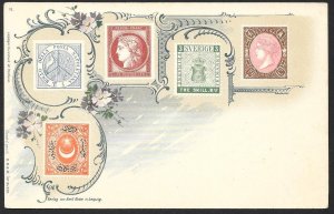 WORLDWIDE Stamps on Postcard Flowers Unused c1905