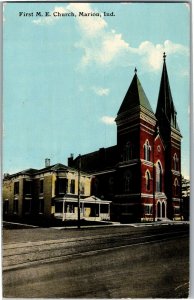 First M.E. Church Methodist Episcopal Marion IN c1911 Vintage Postcard B69