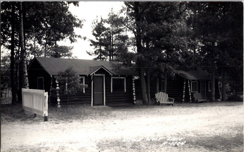 RPPC Cabins at Minsel's Landing, Little Wolf Lake Lewiston MI Vtg Postcard R47