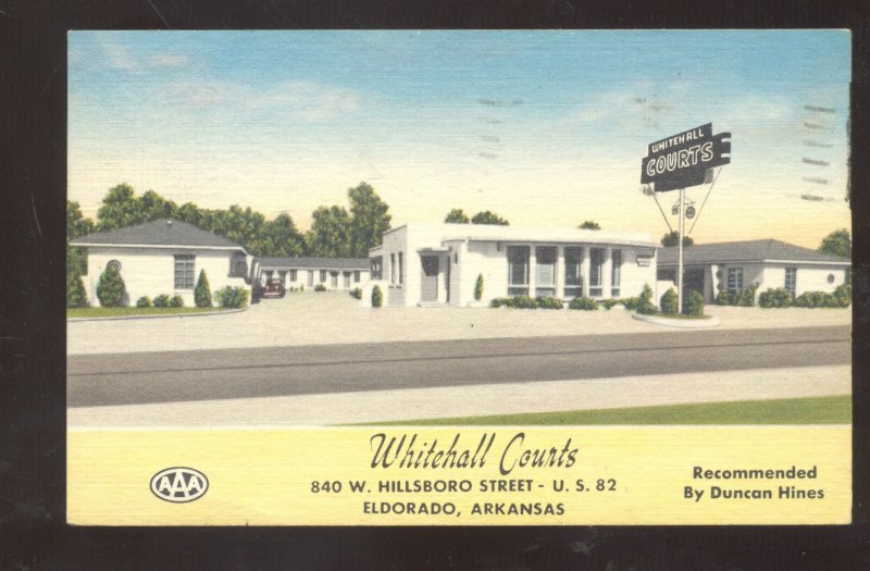 ELDORADO ARKANSAS WHITEHALL COURTS MOTEL LINEN ADVERTISING VINTAGE POSTCARD