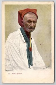 Tipi Napoletani Old Man with Long Handle Pipe Postcard G29