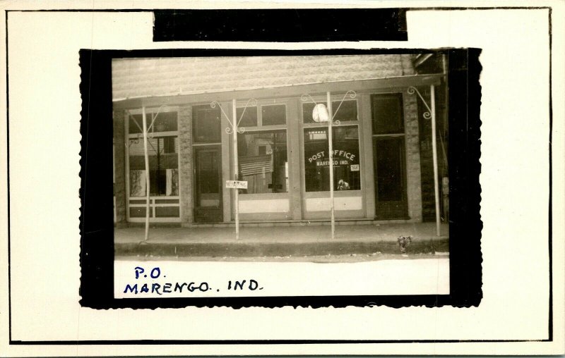 RPPC  Marengo Indiana IN - Post Office Street View - UNP Postcard T17