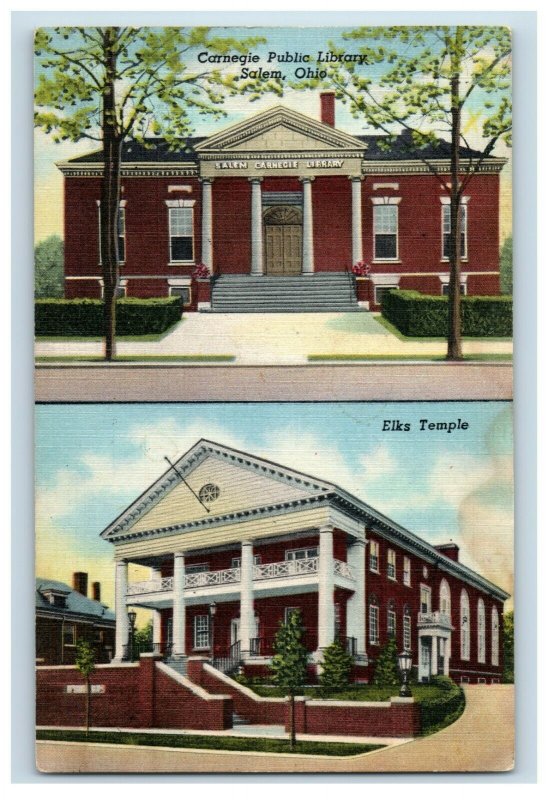 Vintage Carnegie Public Library Salem, Ohio Elks Temple Postcard P182 