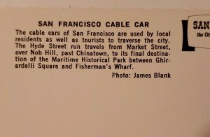 Vintage Postcard San Francisco cable car Hyde Street old autos ocean view ships