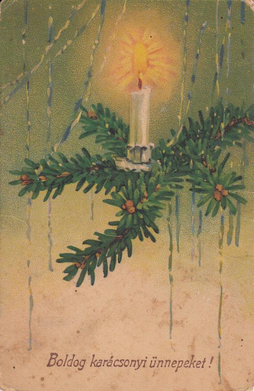 Vintage 1933 Christmas candle fantasy postcard