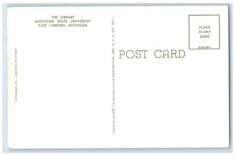 c1960's Library Michigan State University East Lansing Unposted MI Postcard