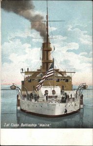 First Class Battleship Battle Ship Maine c1910 Vintage Postcard