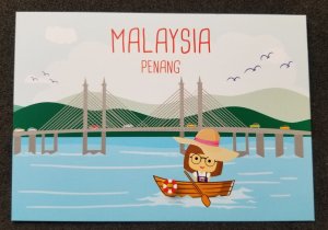 [AG] P68 Malaysia Penang Bridge Pulau Pinang Tourism Boat Cartoon (postcard *New