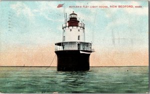 Butler's Flat Light House Lighthouse New Bedford MA c1907 Vintage Postcard R36