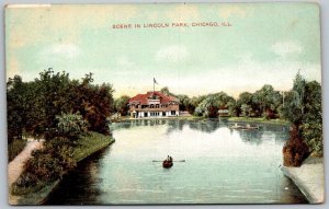 Chicago Illinois c1910 Postcard Scene In Lincoln Park Boater