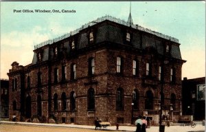 Windsor, Ontario Canada POST OFFICE Ladies On Street ca1910's Valentine Postcard