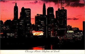 3~Postcards Chicago, IL Illinois HARBOR, RIVER & SKYLINE Day & Dusk & Night View