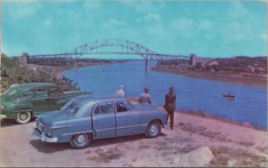 Postcard Cape Cod Canal at Bourne MA Vintage Cars