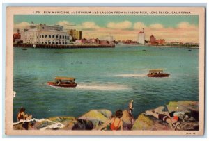 1933 New Municipal Auditorium Lagoon Rainbow Pier Long Beach California Postcard