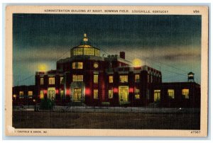 c1940s Administration Building At Night View Bowman Field Louisville KY Postcard