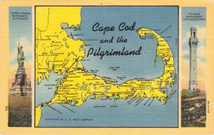 Vintage Postcard Auto Map Cape Cod & the Pilgrimland Illustrated 1948 Curteich