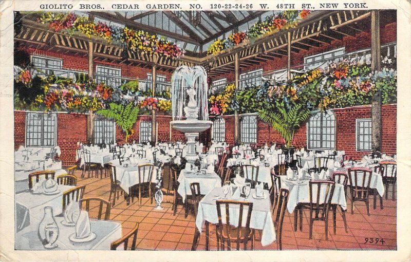 1928 Giolito Bros Cedar Garden Italian Restaurant 48th St NYC New York Postcard 