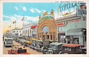 TIJUANA BAJA CALIFORNIA MEXICO~MAIN STREET-BARS & CARS POSTCARD 1920s