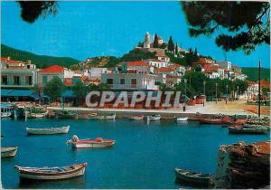 Modern Postcard Skiathos Island part of the city and harbor view
