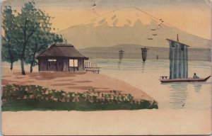 Japan Mount Fuji And Lake Ashi Hakone Art Vintage Postcard C183