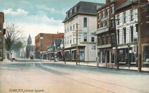 Dover NH Central Square Varney's Pharmacy Storefronts Trolley Tracks Postcard