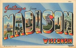 1940s Large letters multi View MADISON WISCONSIN Teich linen postcard 5294