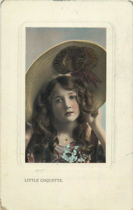 Little Coquette lovely girl hat early postcard