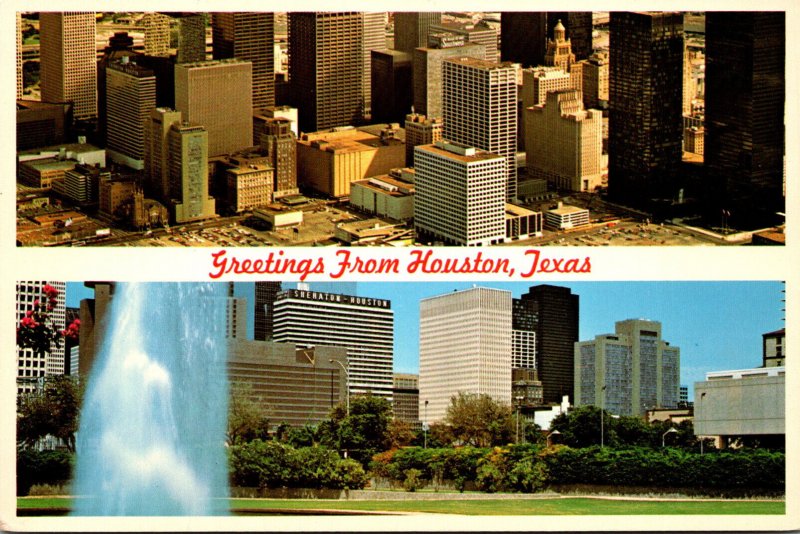 Texas Houston Greetings With Skyline and Aerial View