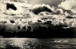 Hilo Hawaii HI Sunset Black and White Real Photo Vintage Postcard