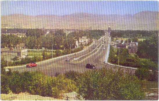 Platt's Gardens, Capitol Building in Distance, Boise, Idaho, pre-zip code Chrome