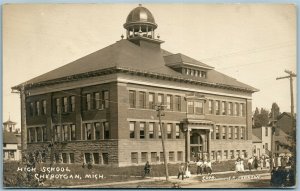 CHEBOYGAN MI HIGH SCHOOL ANTIQUE REAL PHOTO POSTCARD RPPC