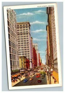 Vintage 1942 Postcard Cable Cars & Autos on State Street Chicago Illinois