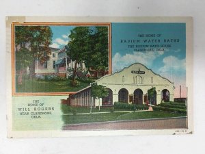 Claremore OK Radium Water Baths Postcard Home of Will Rogers Linen