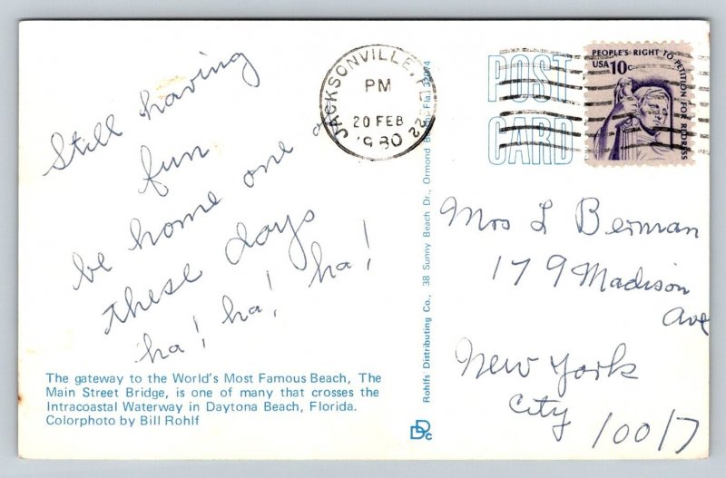 1980  Daytona Beach   Florida    Postcard
