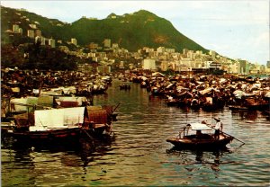 Hong Kong Boat People Causeway Bay Typhoon Shelter Postcard used with stamp 1972