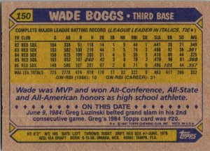 1987 Topps Baseball Card Wade Boggs Boston Red Sox sk3196