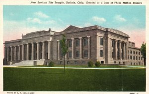 Vintage Postcard 1920's New Scottish Rite Temple Guthrie OK Oklahoma