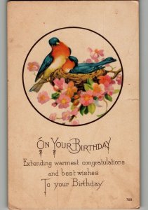 Antique Postcard 1910 On Your Birthday Bluebird Used 5.5 x 3.5