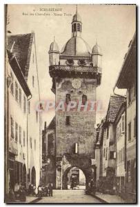 VINTAGE POSTCARD Schlestadt Street of Chevalies Neuer Turm