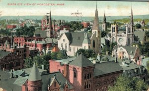 USA Birds Eye View of Worcester Massachusetts Vintage Postcard 07.52