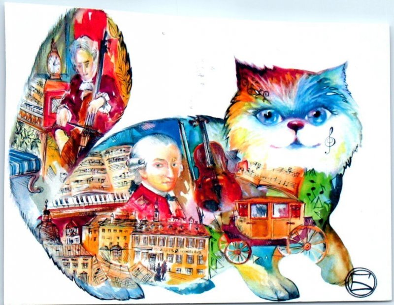 Postcard - Mozart Cat Painting/Art Print 