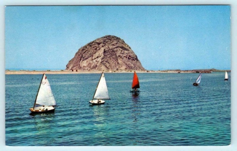 MORRO BAY, California CA ~ Sailboats Scene MORRO ROCK ca 1970s  Postcard