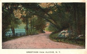 Vintage Postcard 1931 Greetings From Alcove New York Autumn Roadway Along River