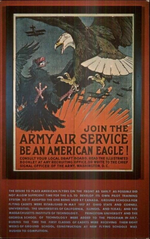 WWI Poster Art American German Eagles - REPRO From c1950s-70s Postcard