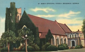 Vintage Postcard 1930's St. Mark's Episcopal Church Brunswick Georgia Ward News