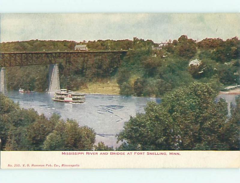 Unused Undivided BOAT & BRIDGE Ft. Fort Snelling Minnesota MN v3795