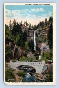 Multnomah Falls and Bridges Columbia River Oregon OR UNP WB Postcard L15