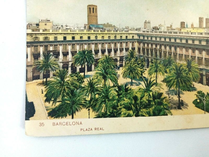 Vintage Postcard Barcelona Spain Plaza Real Scene